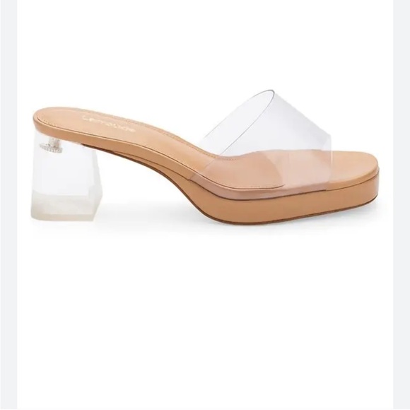 LARROUDE 
Jenn Lucite Vinyl Mules - Clear Tan - Picture 2 of 12